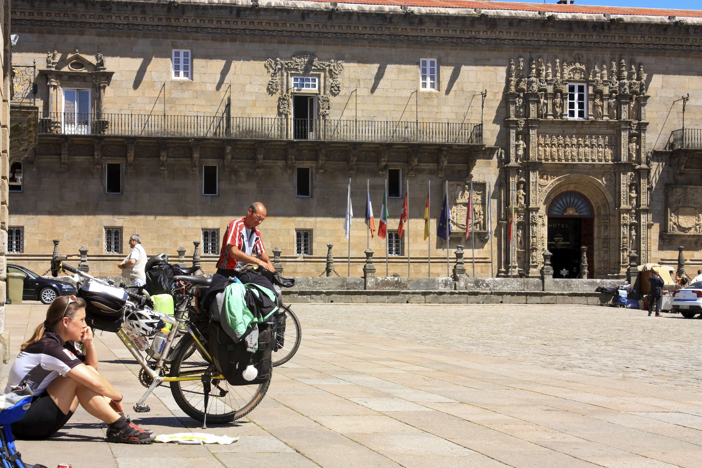 SANTIAGO DE COMPOSTELA, SPAIN - MAY 30: cycling pilgrim on the C